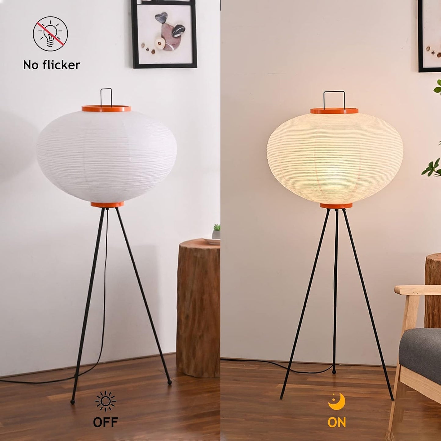 Handmade Rice Paper Floor Lamp Japanese White Light Standing Lamp Morden Festival Lantern Light with Chrome Lamp Body Farmhouse Floor Lamp for Living Room Bedroom