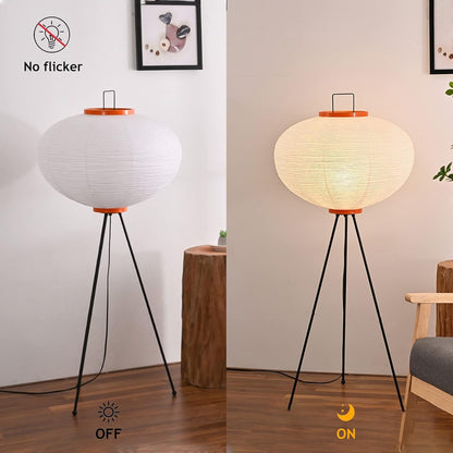 Handmade Rice Paper Floor Lamp Japanese White Light Standing Lamp Morden Festival Lantern Light with Chrome Lamp Body Farmhouse Floor Lamp for Living Room Bedroom
