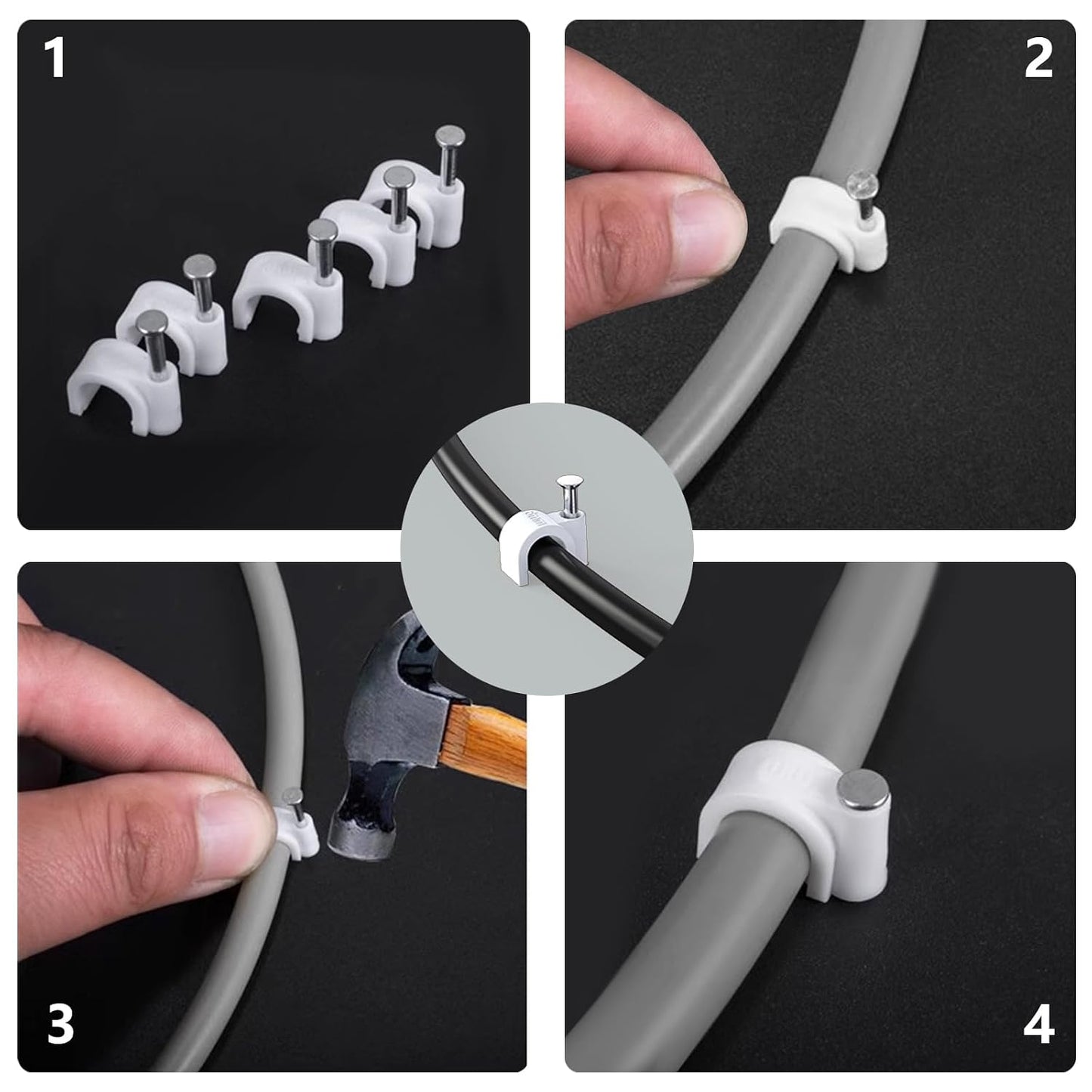 Jadaol Cable Clips 100Pcs 8mm Nail in Clips for Round Ethernet Cables Wall Clips Cable Tacks Electrical Wire TV Cable Speaker Wire Coax Clips Cable Nails for Cords Cat5/Cat5e/Cat6/Cat7 RJ45 Cord Clips