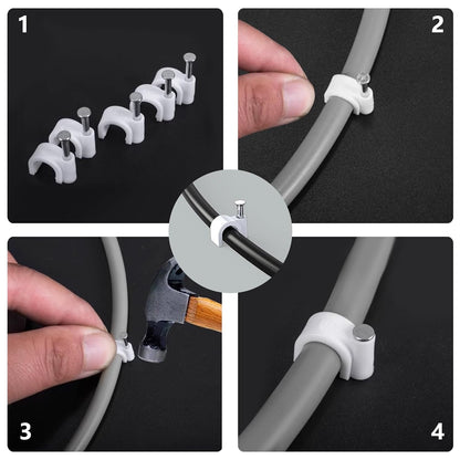 Jadaol Cable Clips 100Pcs 8mm Nail in Clips for Round Ethernet Cables Wall Clips Cable Tacks Electrical Wire TV Cable Speaker Wire Coax Clips Cable Nails for Cords Cat5/Cat5e/Cat6/Cat7 RJ45 Cord Clips