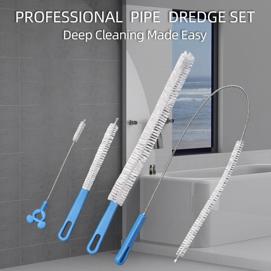 Flexible Drain Cleaning Brush Set, Long Pipe Cleaner for Kitchen Sink, Shower, Tub Hair Clogs, White, 4 Pack