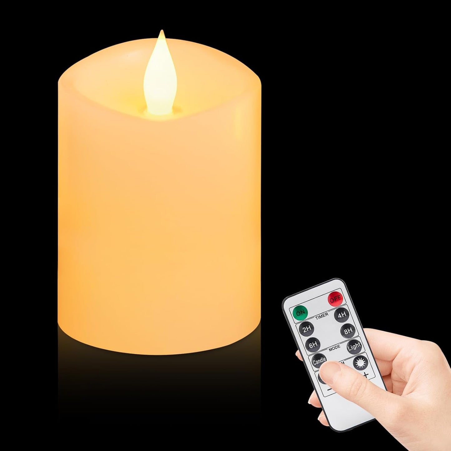 3"x4" Flickering Flameless Battery Candles with Timer, White Realistic LED Pillar Candles, Set of 2 Large Remote-Operated Candles for Home Indoor/Outdoor & Holiday Decor