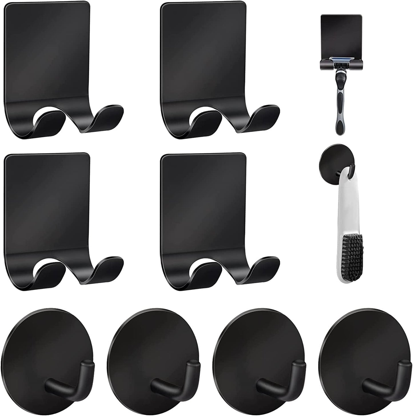 Diesisa Razor Holder for Shower + Adhesive Wall Hooks, Premium 304 Stainless Steel Shower Razor Holder with Heavy Duty Waterproof Sticky Hooks for Hanging Towels, Coat, hat (2+2 Pack)