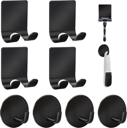 Diesisa Razor Holder for Shower + Adhesive Wall Hooks, Premium 304 Stainless Steel Shower Razor Holder with Heavy Duty Waterproof Sticky Hooks for Hanging Towels, Coat, hat (2+2 Pack)