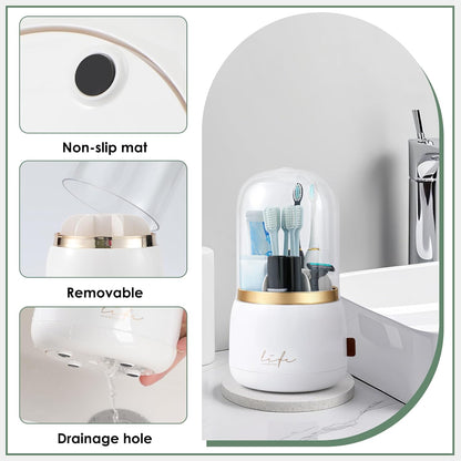 Toothbrush Holders for Bathrooms,Rotating 5-Slot with Cover and Draining Water,Kids Electric Toothbrush Holder and Toothpaste Stand Storage for Bathroom Accessories Counter Organizer Vanity