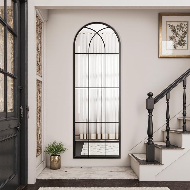 OGCAU Floor Full Length Mirror, 56"x20" Arched Full Body Mirror, Hanging or Leaning, Standing, Wall Mounted with Aluminum Frame for Bedroom Living Room, White