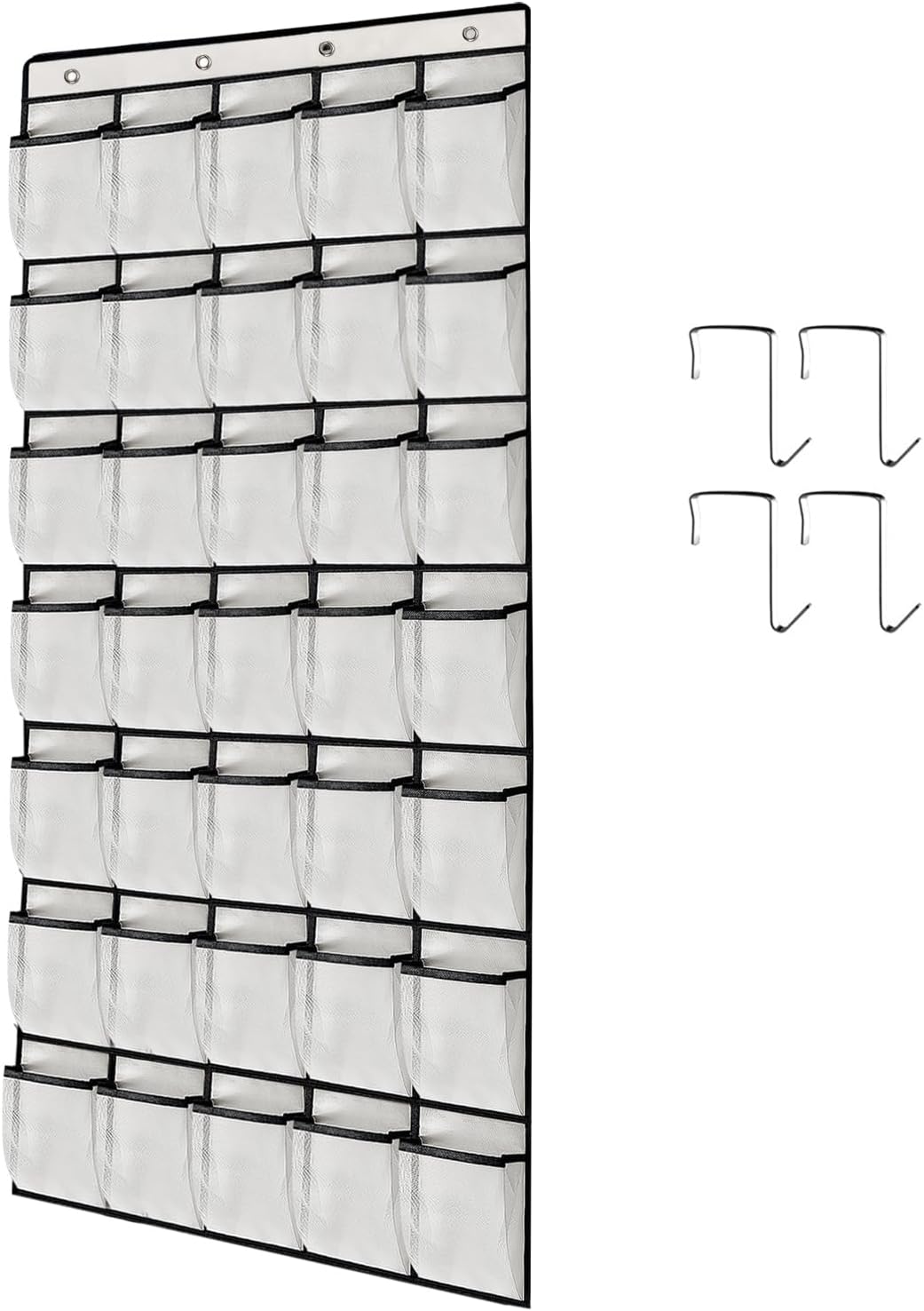 1 Pack 35 Clear Crystal Pockets Large Hanging Shoe Organizer Over The Door Shoe Rack for Closet Door Storage Shoe Holder Hanger, 4Hooks, white (67.7'' x 26.4'')