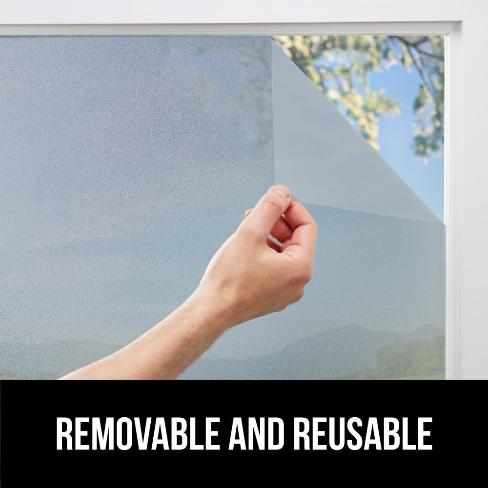 Gorilla Guard Window Privacy Film, Removable Two Way Sun Blocking, Reusable No Residue Stickers, Strong Static Clings to Glass Windows, Decorative Bathroom Door Coverings, 17.5 x 78.7 Inch, Frosted