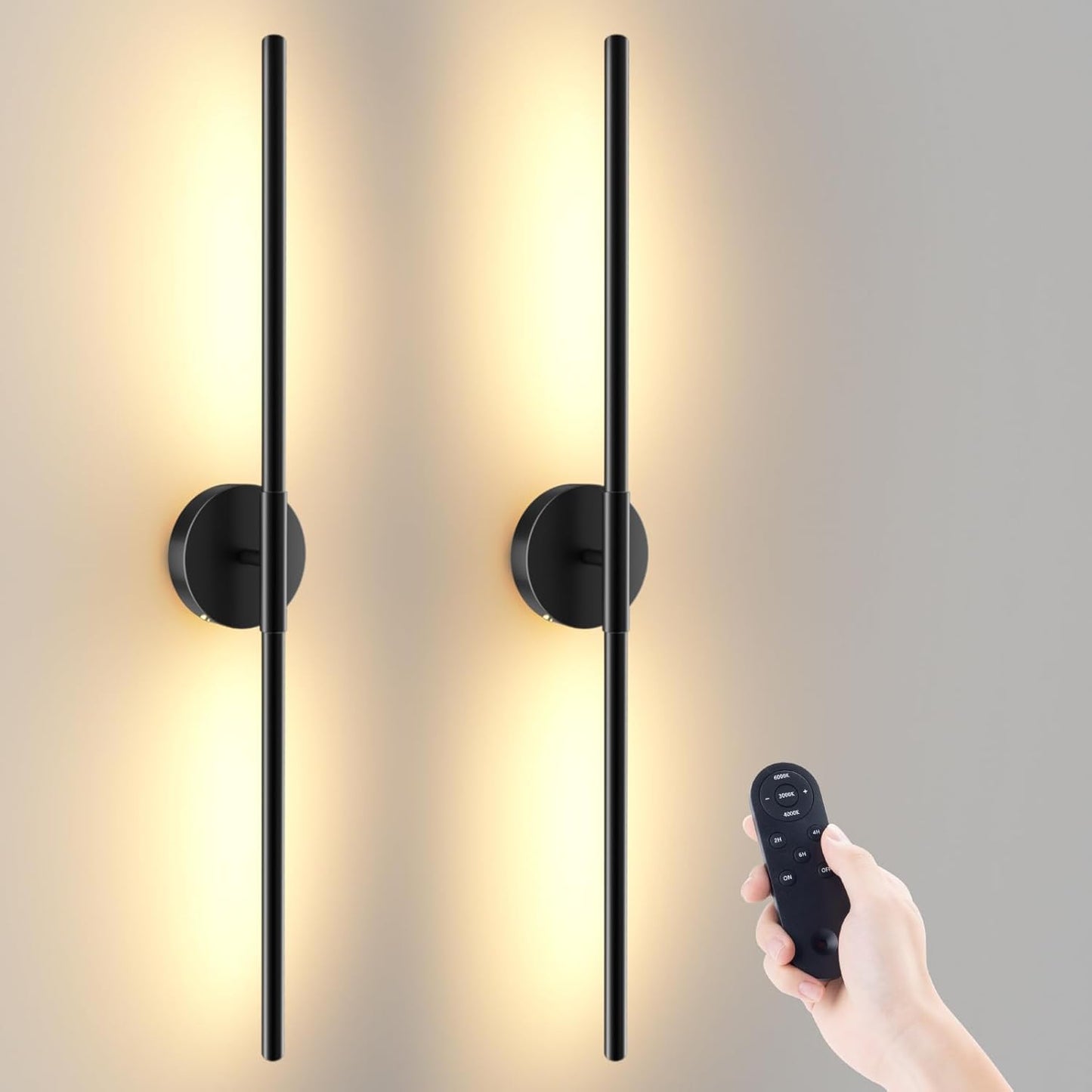 JOFIOS Battery Operated Wall Sconces Set of 2, 360°Rotation Wireless Rechargeable Wall Lights: Dimmable Detachable Wall Lamp with Remote Control, 3000K-6000K Infinite Dimming Wall Sconce 27.6 Inch