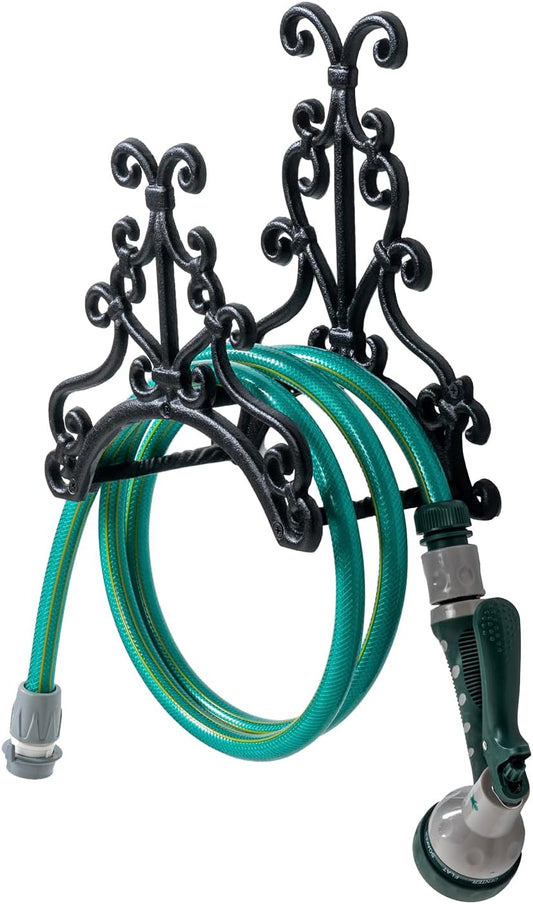 MyGift Brown Heavy Duty Cast Iron Outdoor Garden Hose Hanger Wall Mounted Water Hose Holder Reel with Vintage Scrollwork Design (Ship Anchor)