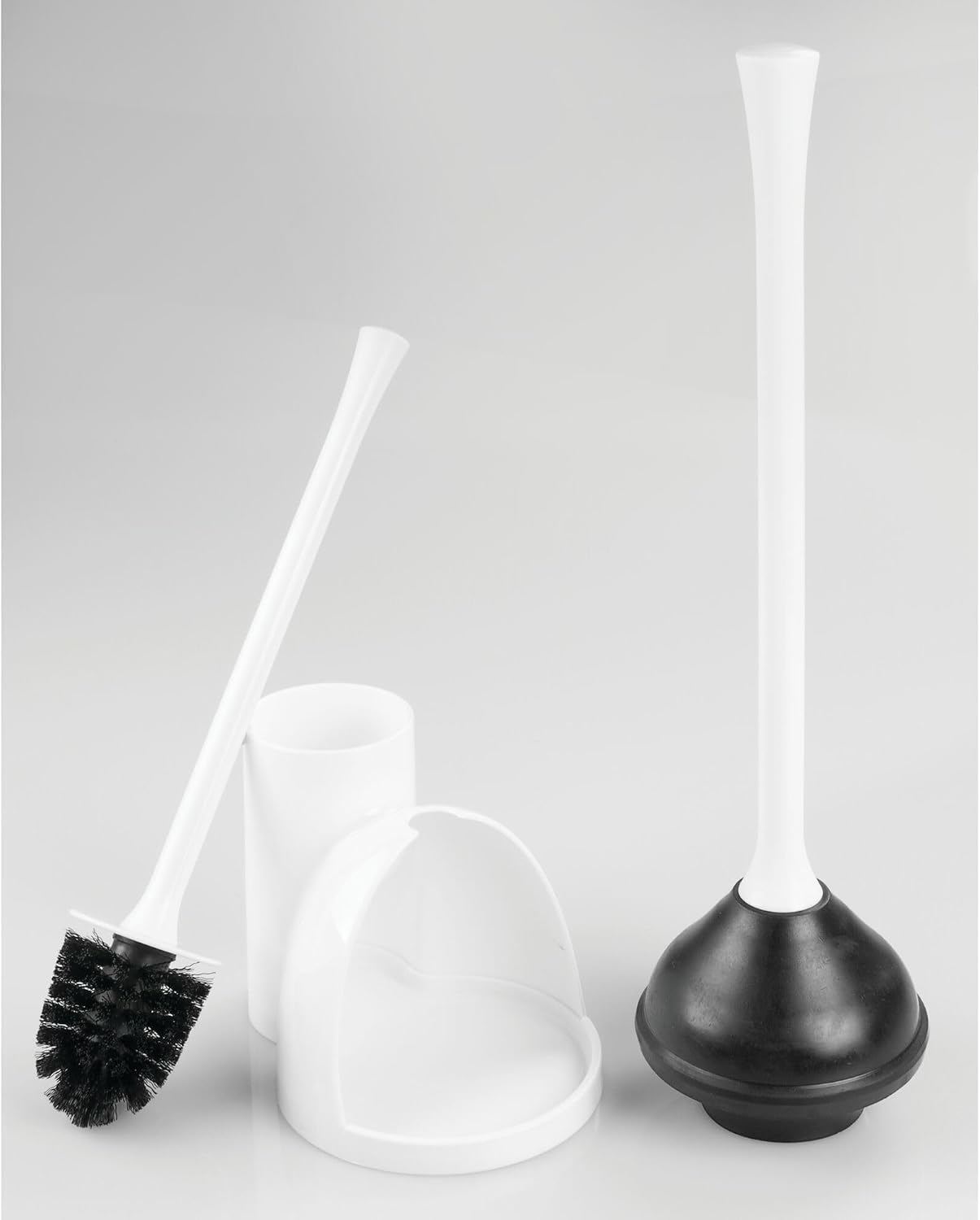 iDesign Compact Toilet Brush and Plunger Set, Gray | Bathroom Cleaning, Storage
