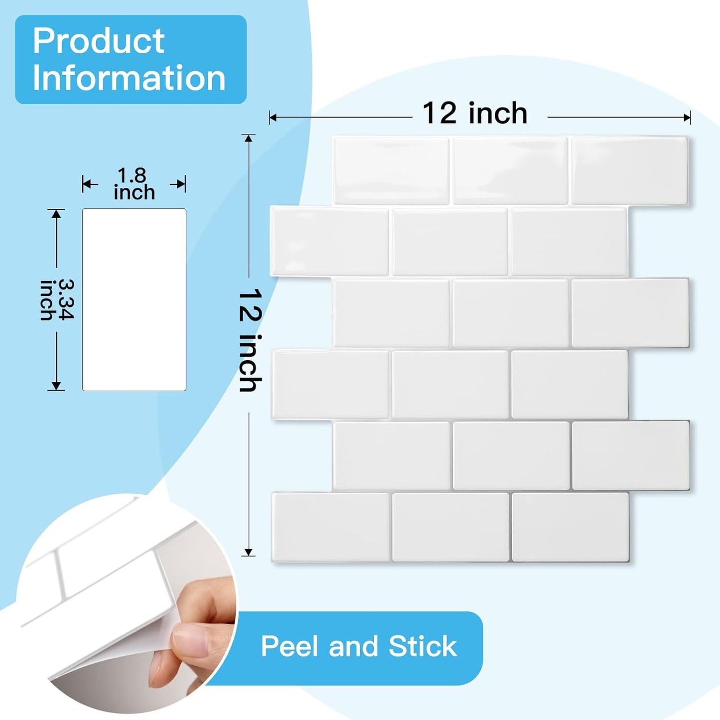 Art3d Peel and Stick Backsplash for Kitchen White Subway (10 Tiles, Thicker Design)