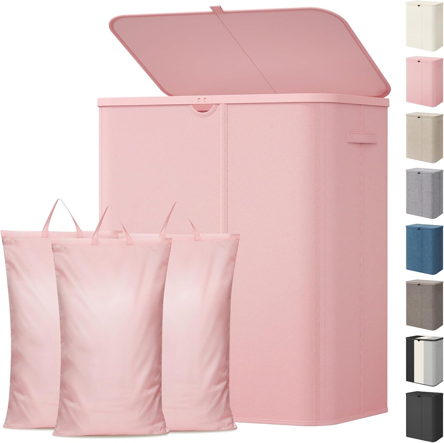 Lifewit 185L 3 Section Laundry Hamper with Lid, Large Laundry Basket with Handles and Removable Bags, Tall Clothes Hamper, Foldable Laundry Sorter for Bedroom Bathroom, Beige