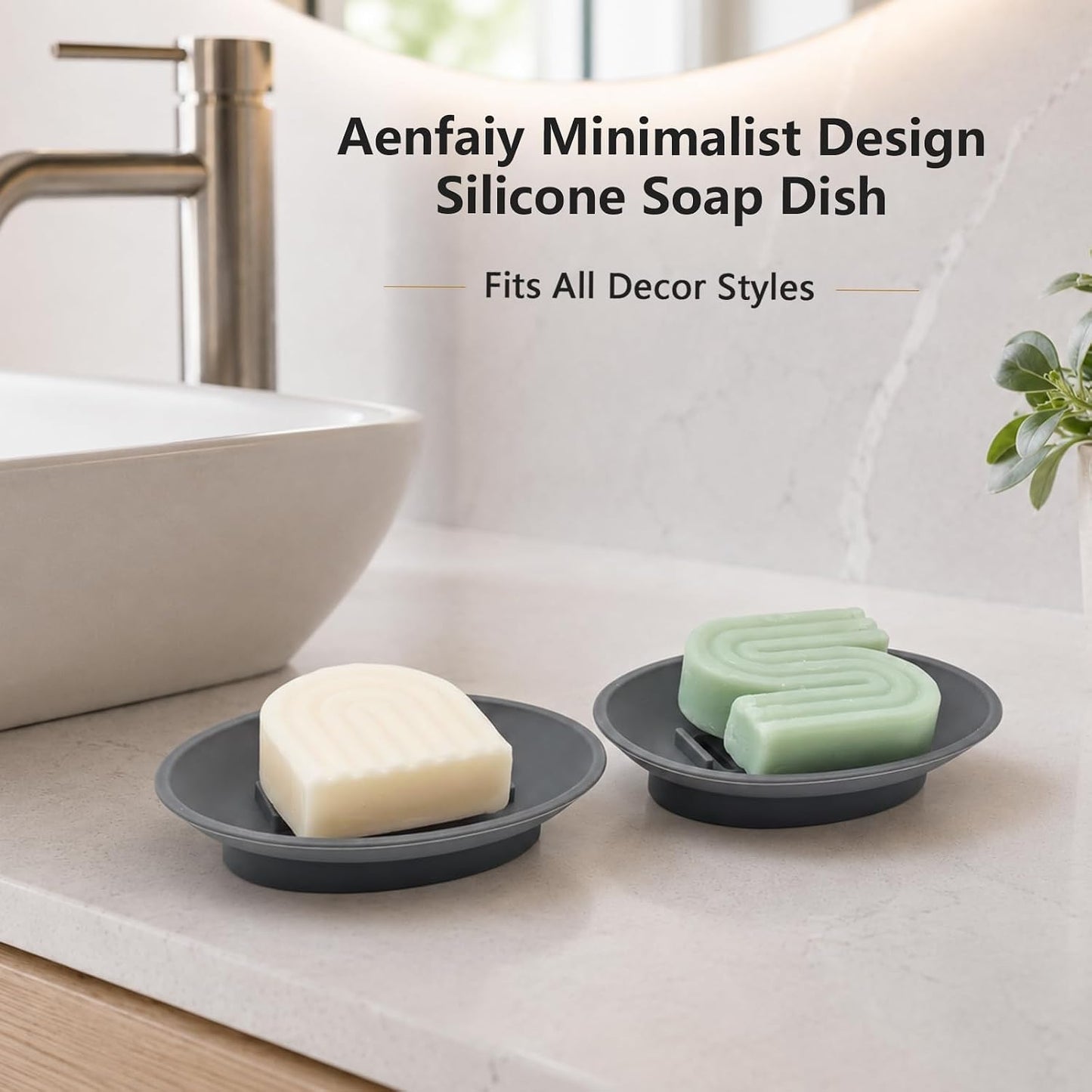 2 Pack Silicone Bar Soap Holder for Shower, Self-Draining Black Soap Dish Tray for Bathroom Sink, Kitchen Counter, Shower Niche/Shelf, Bathtub, Easy Cleaning Simple Oval Soap Saver Stand