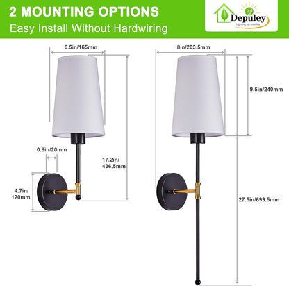 Depuley Battery Operated Wall Sconce: Set of 2 Wireless Wall Lights with 10000mAh Dimmable Bulbs and Remote for Bedroom - Rechargeable 15 Colors Gold Wall Lamp for Living Room Hallway
