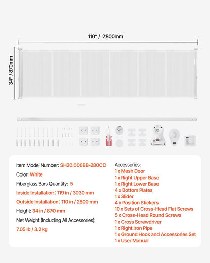 VEVOR Retractable Baby Gate, 34 inch Tall, Extends up to 71 inch Wide, Retractable Gate for Kids or Pets, Mesh Material, Easy to Install for Indoor Stairs, Doorways, Hallways, Playrooms, Gray