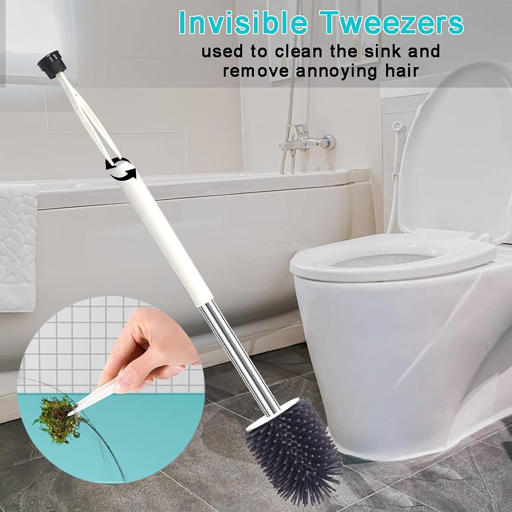 Toilet Brush with Holder Set, Silicone Toilet Bowl Brush for Bathroom Cleaning Toilet Bowl Brush Set Cleaner for Bath Storage and Organization