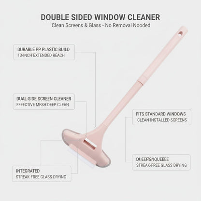 Double Sided Window Screen Cleaner Brush with Integrated Squeegee for Glass, PP Plastic Cleaning Tool, 13 x 3.3 x 1.6 Inches (1 PC)