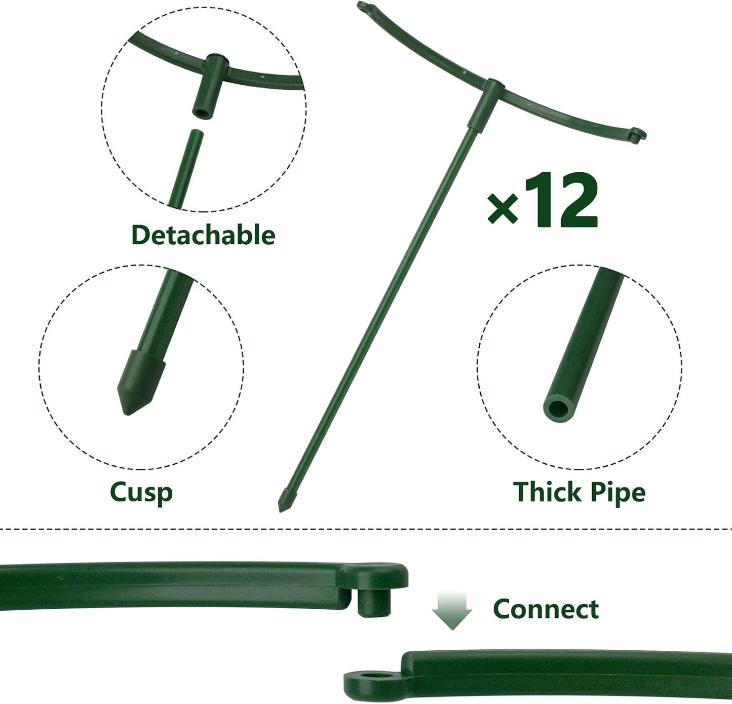 14Pcs Plant Support Stake Half Round Plant Support Ring Garden Flower Support for Tomato, Hydrangea, Indoor Plants, 6.3" Wide X 10.3" High