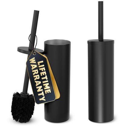 Black Toilet Brush and Holder Set - Slim Matte Design that Fits Anywhere - Stainless Steel Toilet Bowl Brush and Holder with 2 Rounded Corners, Replaceable Head, Removable Inner Bowl & Splash Guard