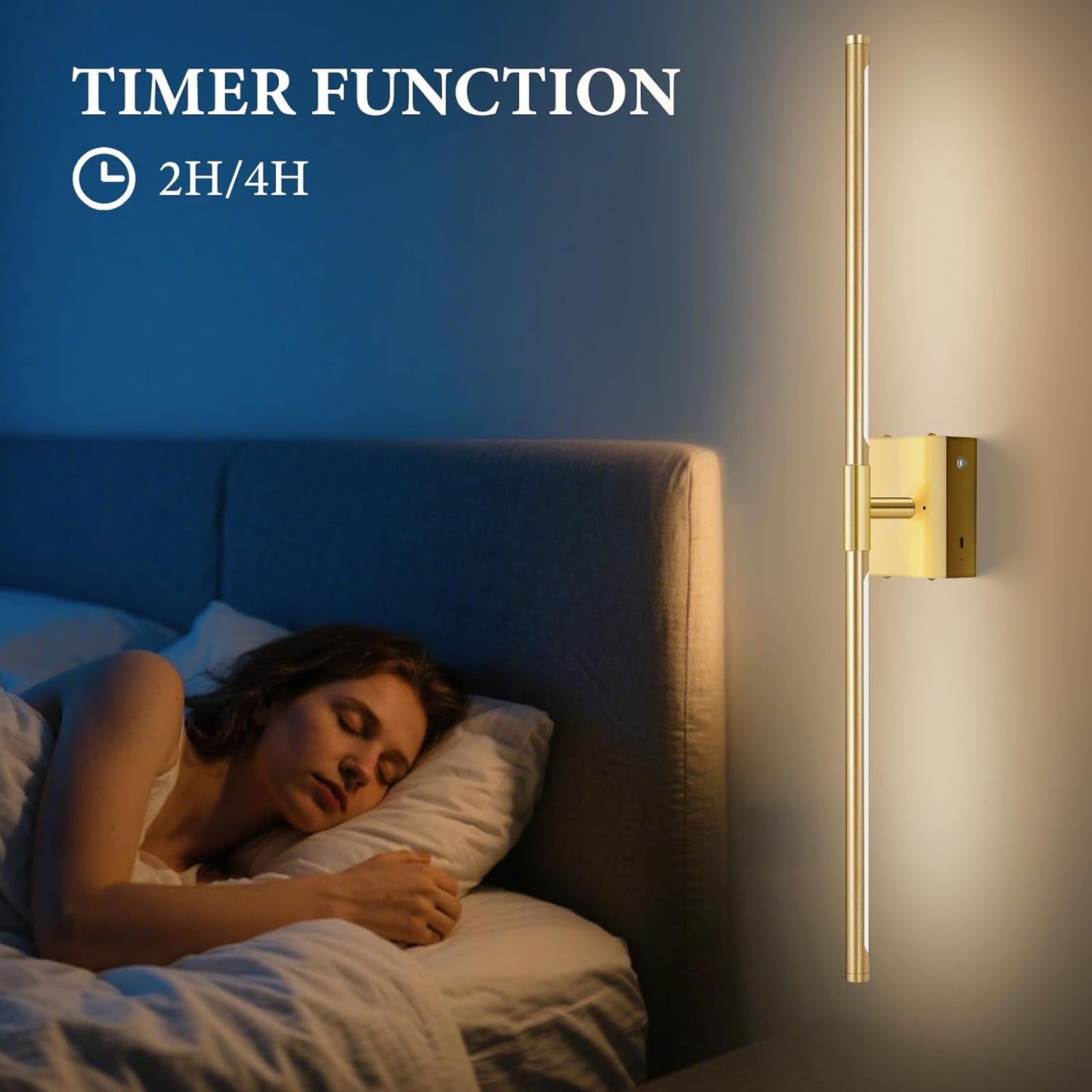 SAIMAND Wall Sconces Set of 2 Battery Operated, Wireless USB Rechargeable Wall Lights with Remote Control, 360° Rotation, 8000mAh LED Dimmable Picture Lamp for Living Room,Bedroom,Hallway (30in Black)