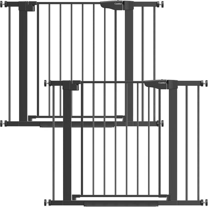 Cumbor 29.7-48" Baby Gate for Stairs, Mom's Choice Awards Winner-Dog Gate for Doorways, Auto Close Safety Pet Gate for Dogs Indoor, Easy Install Pressure Mounted Child Gate with Walk Thru Door, Brown