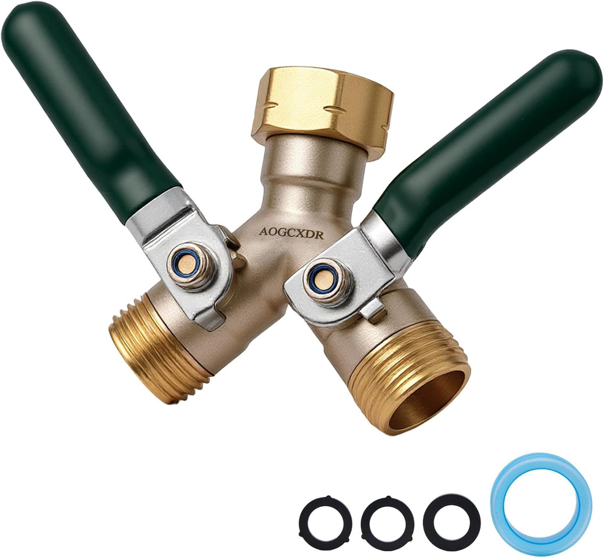 2 Way Garden Hose Splitter, Brass Y-Valve Hose Splitter. | Brass Garden Hose Splitter, 2 Way Heavy Duty Faucet Splitter with Shut Off Valve, 3/4" GHT Thread, Hose Bib Adapter