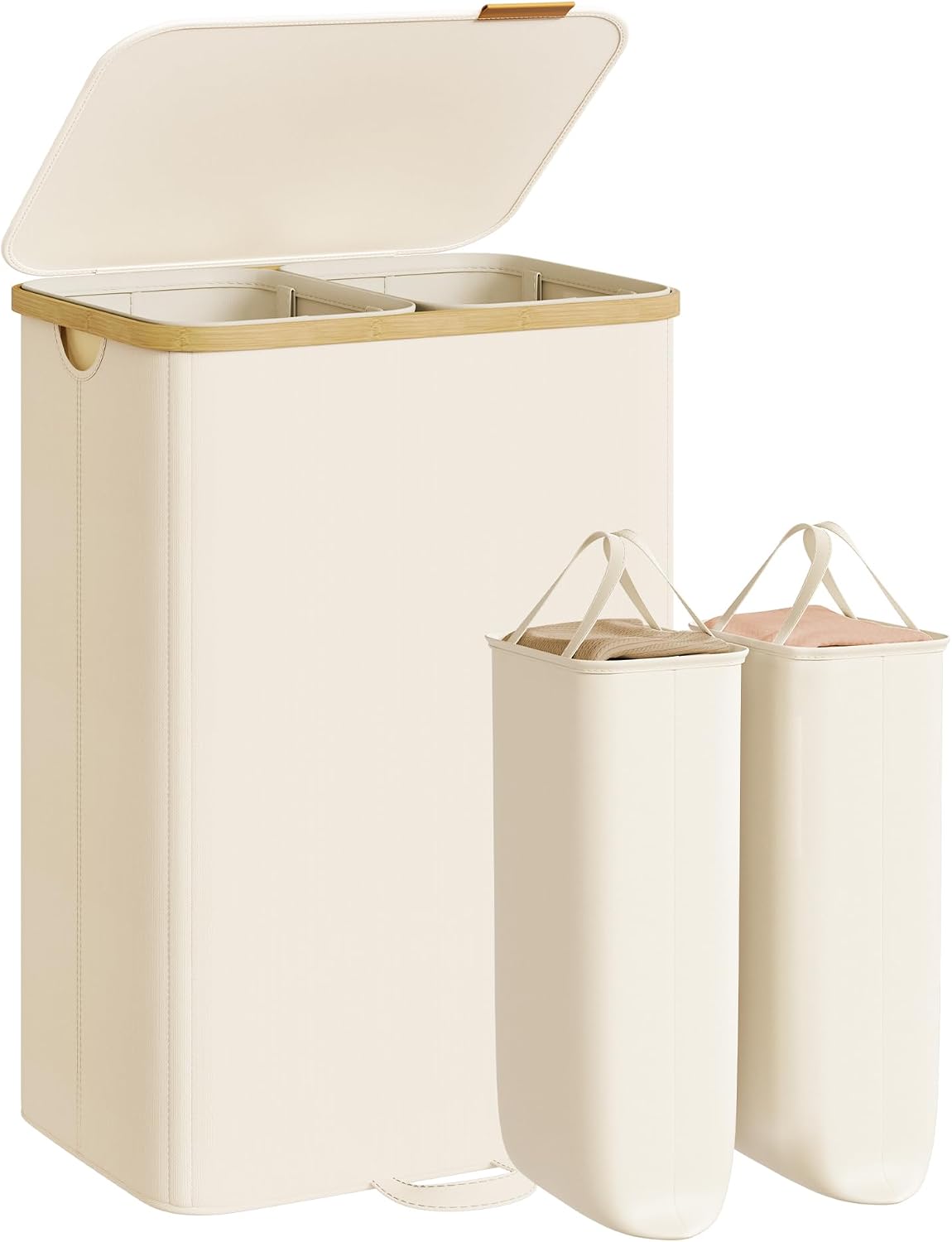 SONGMICS Laundry Hamper, Laundry Sorter with Lid, Storage Basket Bin, Removable Liners, Bamboo Frame, for Bedroom, 3 Sections, 44.9 Gal. (170 L), Ink Black ULCB533BH01