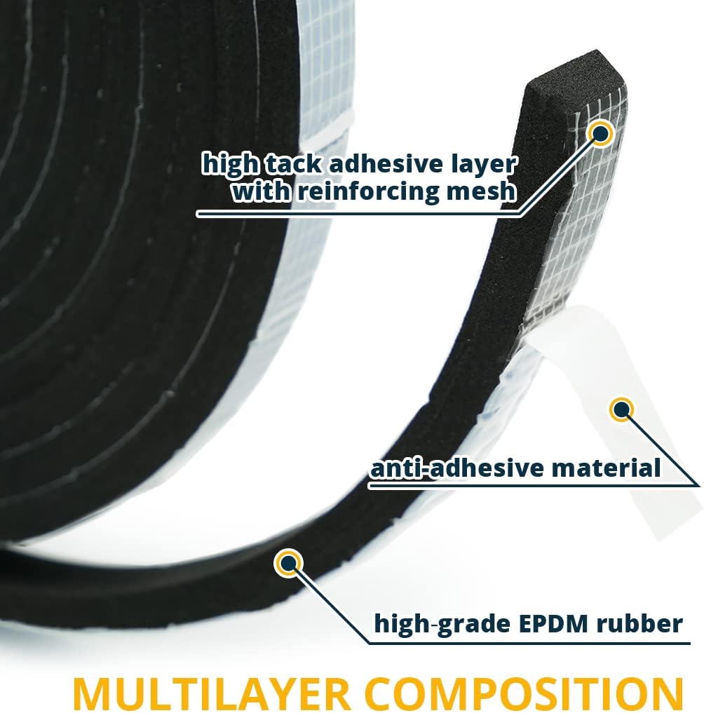 Alenor EPDM Black Foam Insulation Tape Self Adhesive 1/8"x1" x 50' Ft –Pack of 1- Weather Stripping for Doors & Windows,Soundproofing,Door Seal,Weatherstrip,Pipe Cooling,Air Conditioning Seal Strip