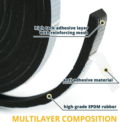 Alenor EPDM Black Foam Insulation Tape Self Adhesive 1/8"x1" x 50' Ft –Pack of 1- Weather Stripping for Doors & Windows,Soundproofing,Door Seal,Weatherstrip,Pipe Cooling,Air Conditioning Seal Strip