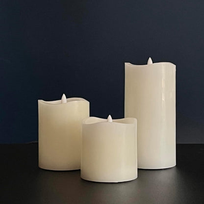 Stonebriar 3 Pack White Real Wax Assorted Size Flameless LED Pillar Candles with Remote and Timer