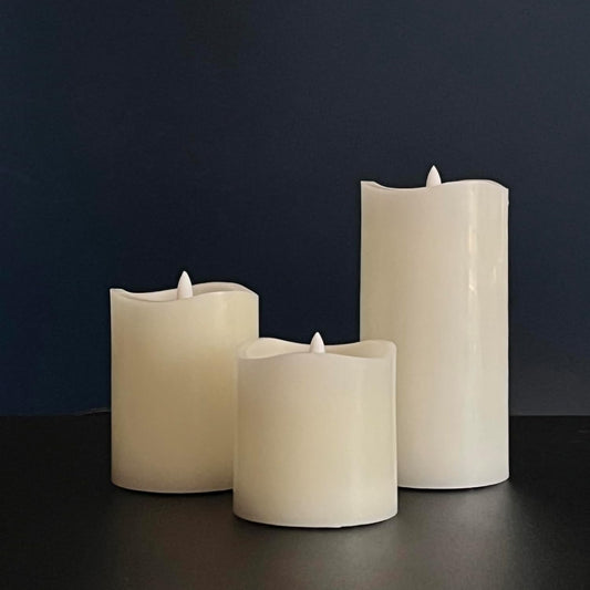 Stonebriar 3 Pack White Real Wax Assorted Size Flameless LED Pillar Candles with Remote and Timer