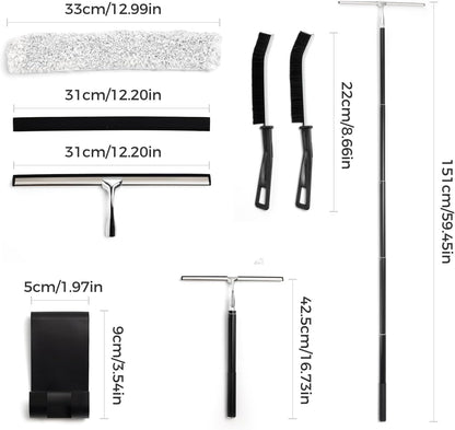 10.7“ Wide All-Purpose Shower Squeegee for Glass Doors, Squeegee for Shower Glass with Hook, Window Squeegee for Home, Small Squeegee for Shower, Bathroom, Car Glass, Mirror (Black)