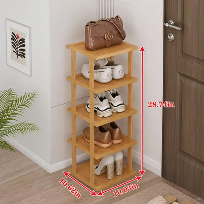 SAN HE 7-Tier Modern Bamboo Shoe Rack - Vertical, Slim, Space-Saving Shoe Organizer for Small Spaces, Closet, Entryway, Corner, Garage, Bedroom