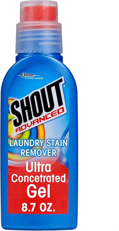Shout Advanced Ultra Concentrated Gel Brush, 8.7 Ounce, Treats Dried Food, Coffee, Wine, Makeup Stains, Safe for All Colorfast Washables, Works in All Water Temperatures