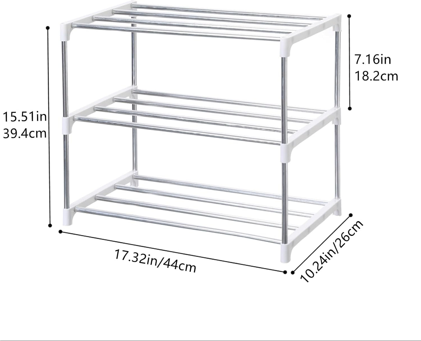 Jucaifu Stackable Small Shoe Rack, Entryway, Hallway and Closet Space Saving Storage and Organization (3-Tier, White)