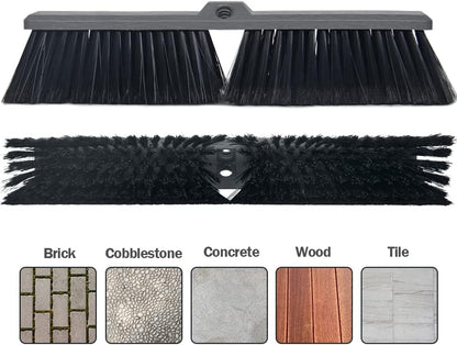 18 Inch Push Broom Brush Outdoor Heavy Duty Broom Stiff Bristles Commercial Outdoor Broom Brush for Cleaning Garage Driveway Yard Patio Deck Concrete Wood Stone Floor with 63" Long Handle