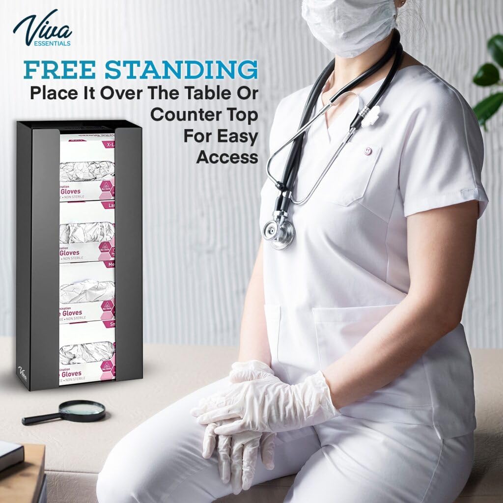 AdirMed VivaEssentials Double Glove Box Holder, Wall Mount or Free Standing Black Acrylic Glove Holder