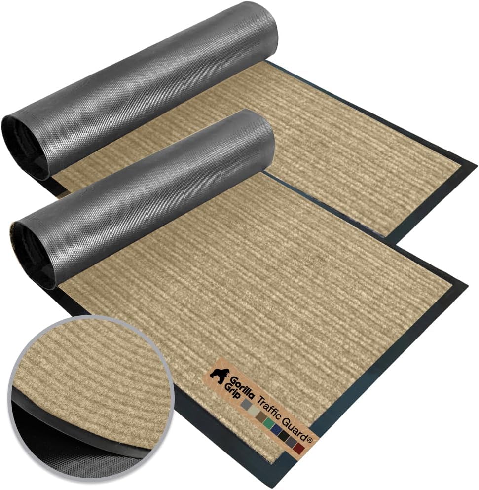 GORILLA GRIP Waterproof Traffic Guard Door Mat, Heavy Duty Entryway Mats, Strong Backing Commercial Utility Rugs for Office Hallway, Garage Floor and Home, Low Profile Carpet Runner, 29x17, Black