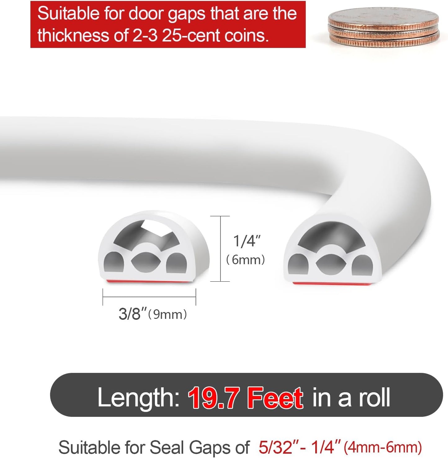 [New Upgrade] 19.7Ft Silicone Door Weather Stripping Door Seal Strip for Doors & Windows, Multi-Layer Soundproof Chamber Design, Self-Adhesive, Seal Large Gaps, Easy to Cut & Install