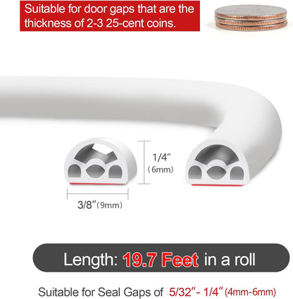 [New Upgrade] 19.7Ft Silicone Door Weather Stripping Door Seal Strip for Doors & Windows, Multi-Layer Soundproof Chamber Design, Self-Adhesive, Seal Large Gaps, Easy to Cut & Install
