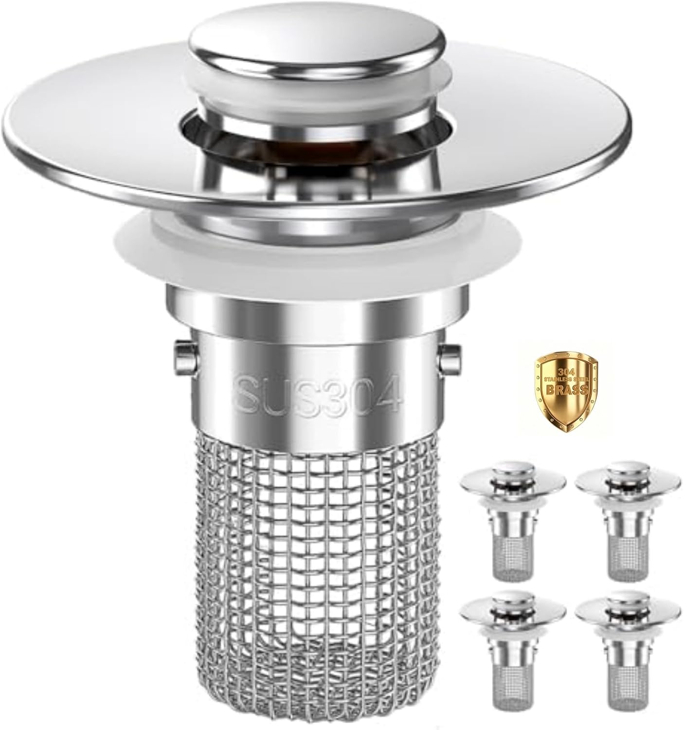 Bathroom Sink Drain Strainer,Pop Up Sink Stopper with Removable Stainless Steel Hair Catcher Basket, Anti-Clog Bathroom Sink Drain Plug for 1.1-2.36 Inch Drain Holes (Sliver 2Pcs)