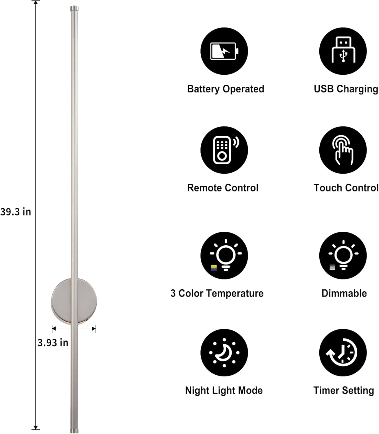 Battery Operated Modern Wall Sconces, Dimmable Wireless Wall Light Set of Two with Remote Control, 3 Color Temperatures, Rechargeable LED Wall Sconce for Bedroom, Living Room, Hallway, 23.6 Inch Brass