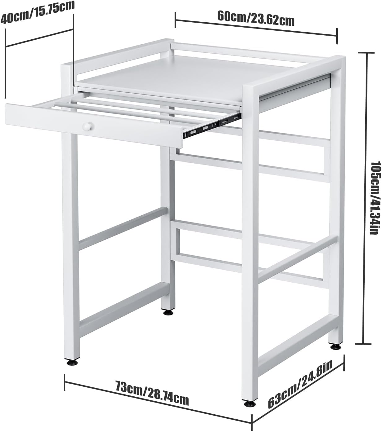 Tumble Washer Dryer Stacking Kit with Countertop - Height Adjustable Over Washer Dryer Shelves with Sliding Raill Hanger,Metal Frame Washing Machine Storage Rack for Home Bathroom Commercial (White)