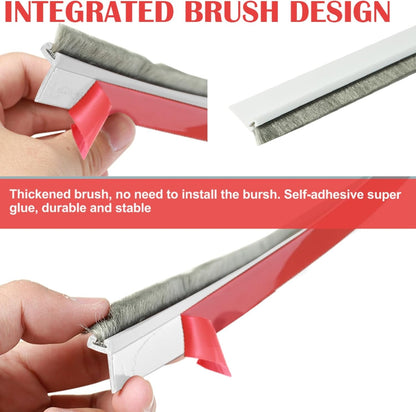 Door Sweep for Bottom of Door, 39.2" L Integrated Design with Brush, Self Adhesive Under Door Draft Stopper for Bottom of Door, Door Seal Dust/Noise/Hot or Cold Air Insulation, White 2" W