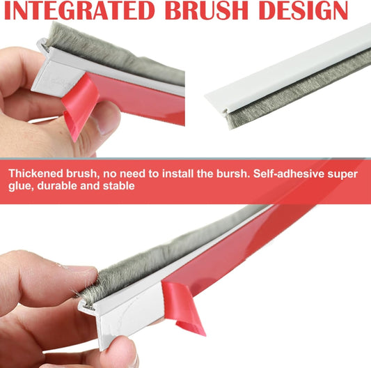 Door Sweep for Bottom of Door, 39.2" L Integrated Design with Brush, Self Adhesive Under Door Draft Stopper for Bottom of Door, Door Seal Dust/Noise/Hot or Cold Air Insulation, White 2" W
