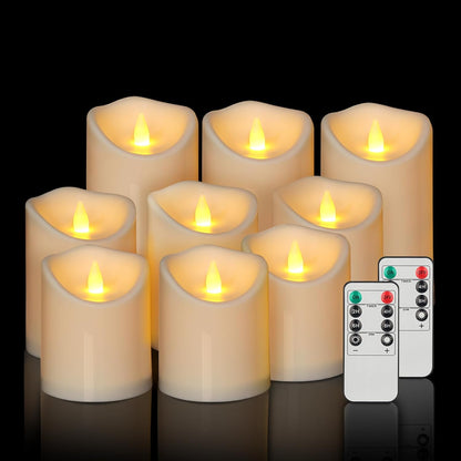 Outdoor Indoor Flameless Candles, Patented 3D Dual-LED, Set of 6 Slanted Top Durable Plastic Pillars with 2 Remotes & Timer, Non-Melting Waterproof Battery Candles for Patio Garden (Ivory)
