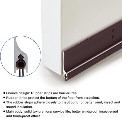Gisafai 2 Pcs 48 Inches Metal Door Draft Stopper, Door Sweep, Mouse Stopper, Mice Seal Strip, Aluminum, Noise Blocker, Keep Rodents and Pests Out, Enhanced Weather Sealing, Easy to Install, Black
