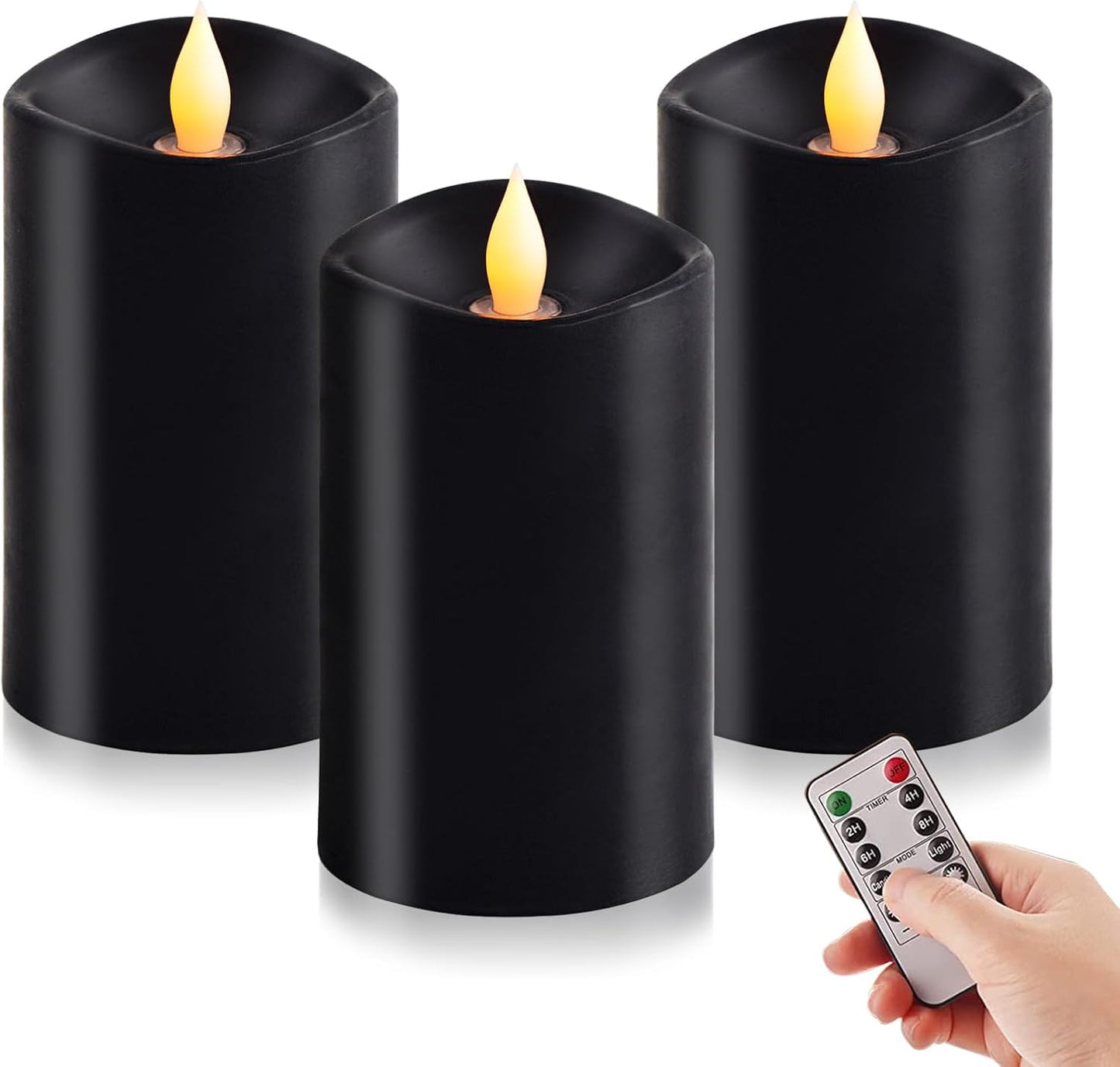 3x3 Flickering Flameless Candles Set of 2, 2AA Battery Life 600 Hours Battery Candles Flickering with Timer,3 inch Flameless Candles with Remote for Indoor/Outdoor, Ivory