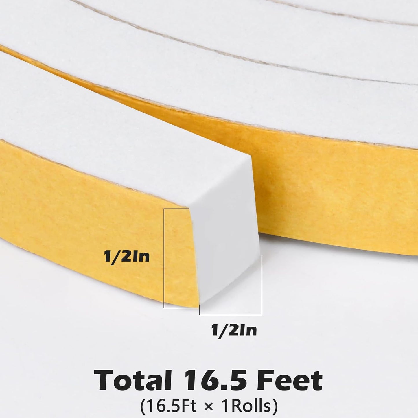 ToLanbbt White Door Window Weather Stripping Self Adhesive Foam Tape High Density Foam Sealing Strip Window Insulation Weatherproof Gasket Tape for Doors and Windows (1/2" W X 1/8" T X 16.5')